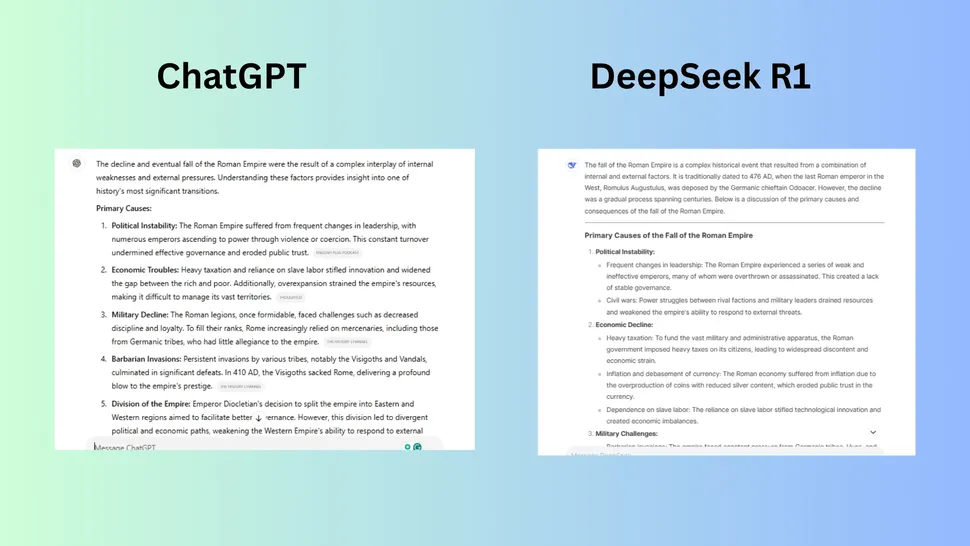 مقایسه DeepSeek با مدل‌های پیشرفته هوش مصنوعی مانند ChatGPT در تحلیل تاریخی